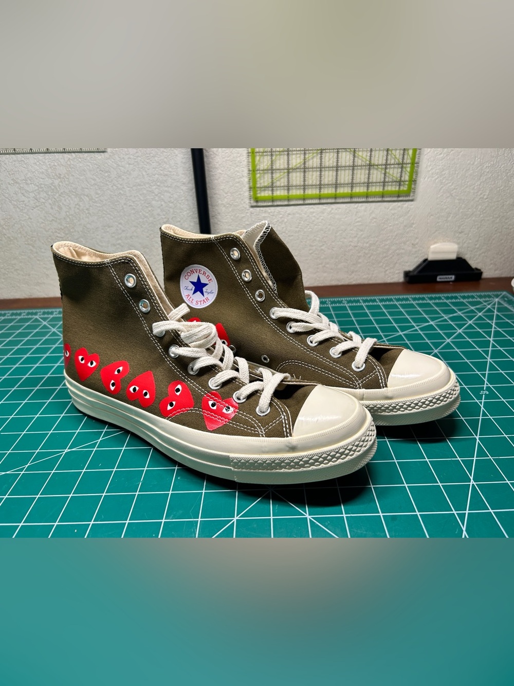 Converse Commes Des Garçons Play High Top Sneakers in Olive